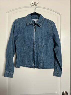 90s Vintage Blue Denim Zip-Front Barn Chore Jacket Size S Chic Preppy Western
